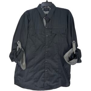 Triumph Tragedy Button Up Shirt Mens Size L Black Long Sleeve Pockets Collared
